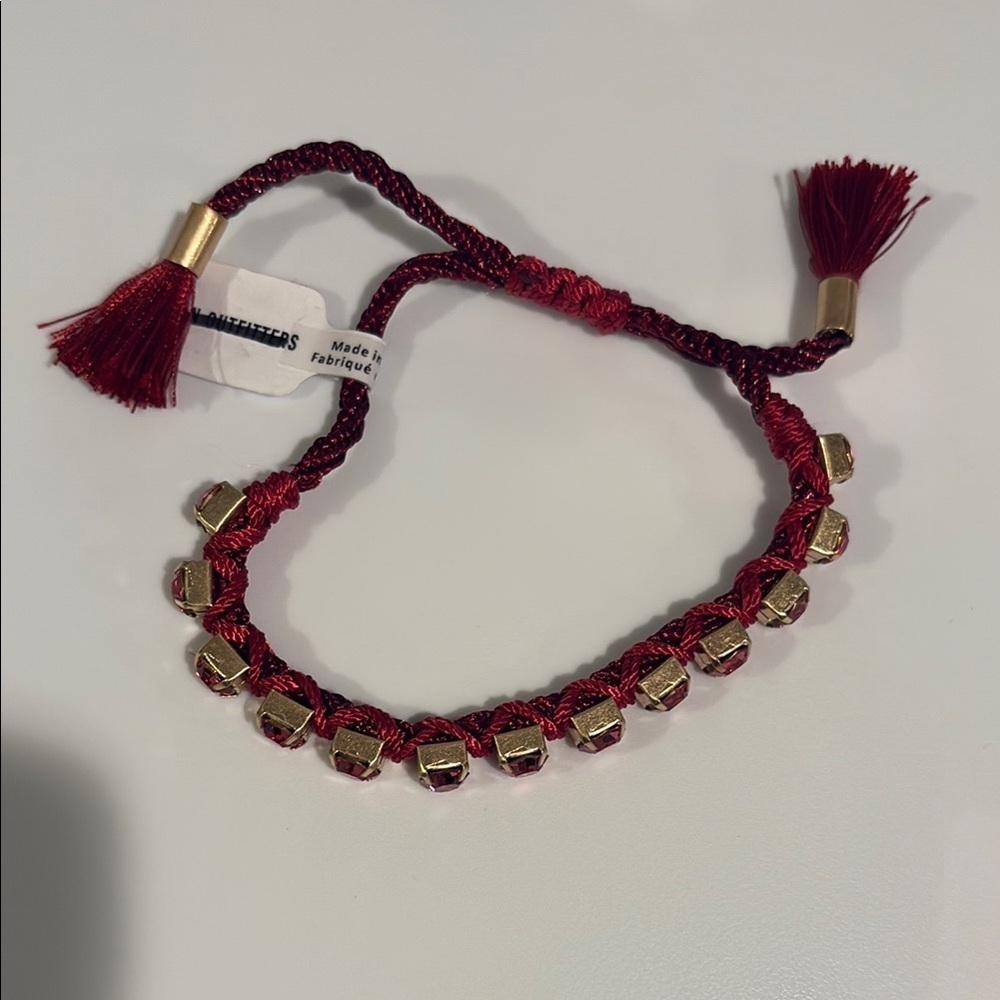 Red and Gold Braided Cord Bracelet with Tassels